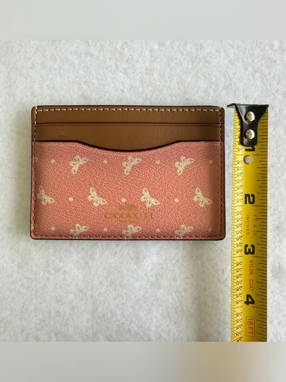 Coach Pink Horse & Carriage Print Card Case/holder with Brown Trim